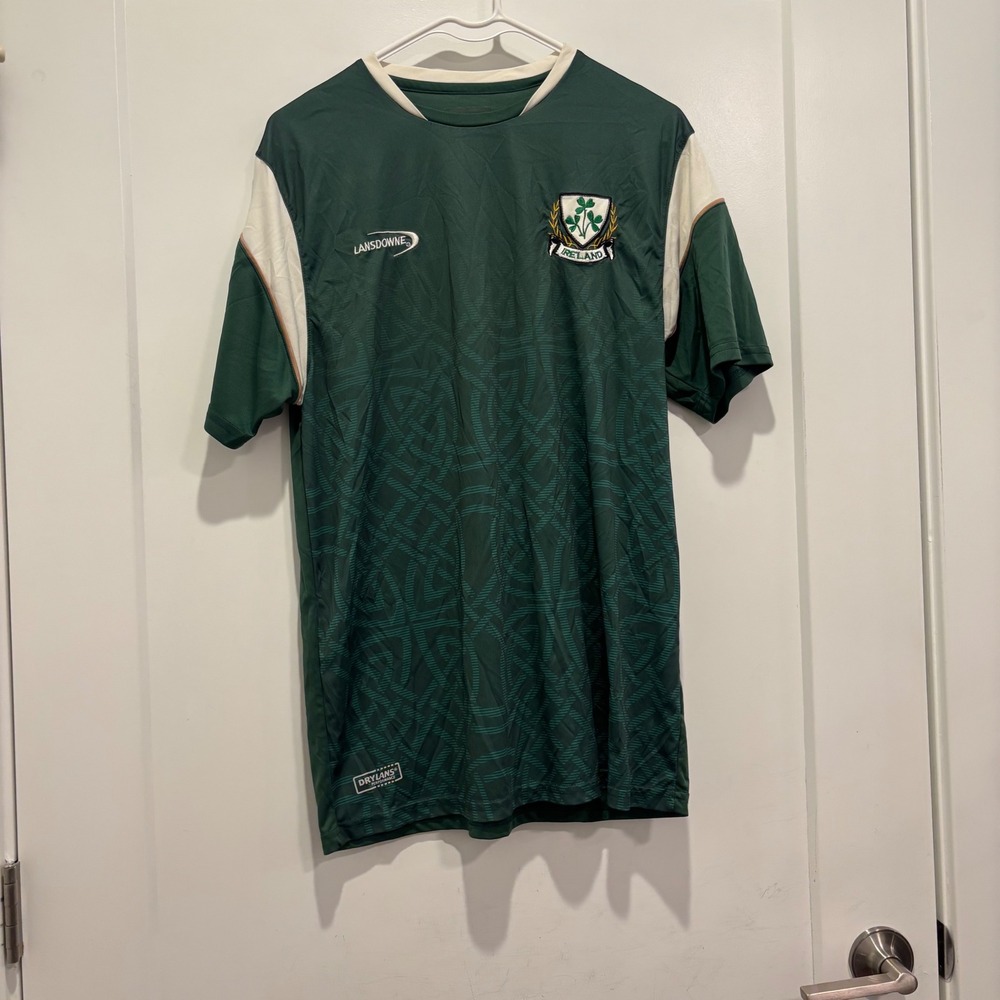 Lansdowne Ireland Drylans Green Soccer Jersey Mens Medium Celtic Pattern Shirt